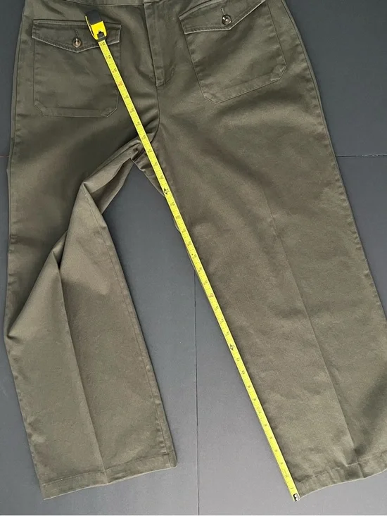 Who What Wear Olive Green Wide Leg Pants High Rise Cotton Trousers 27" Inseam - Picture 8 of 11